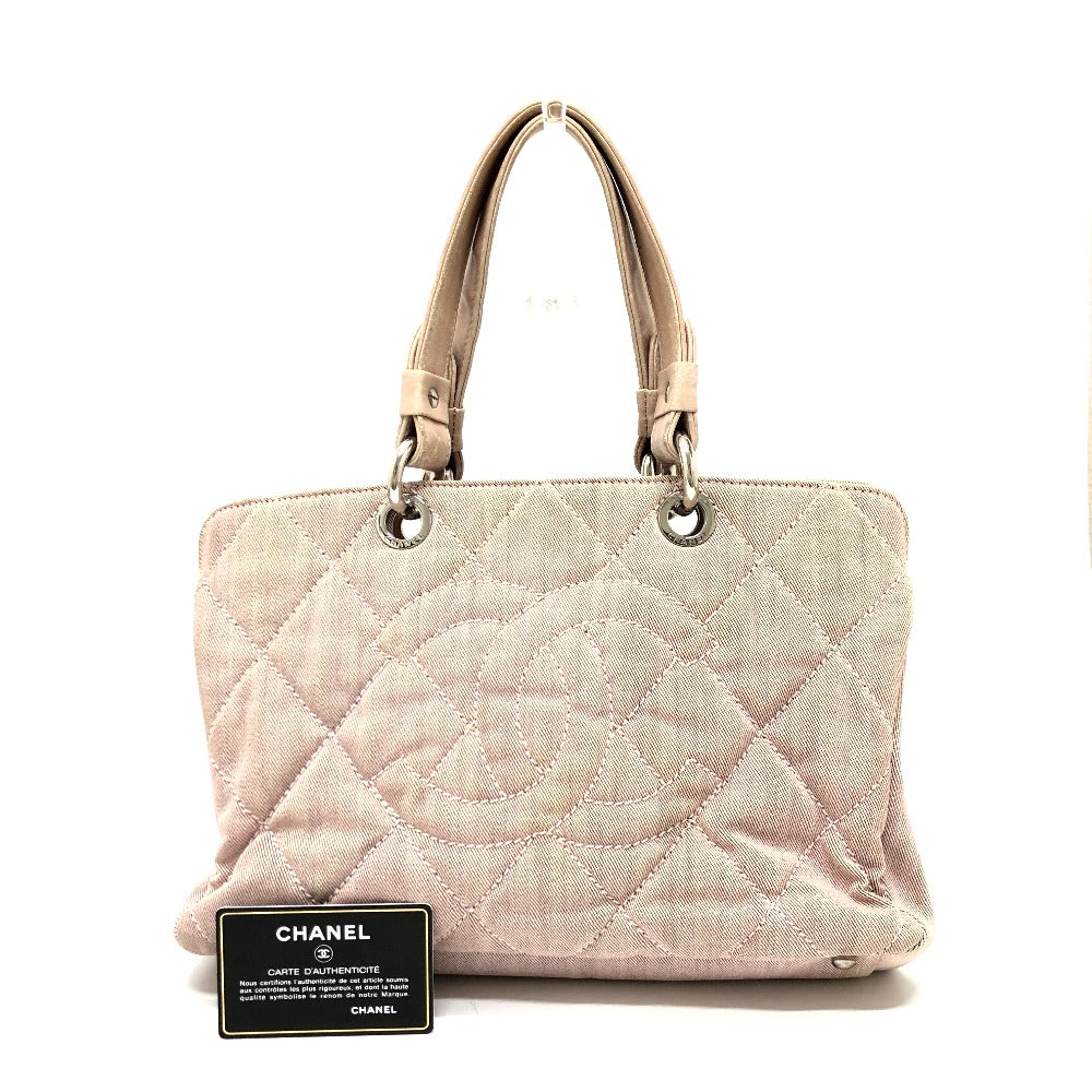CHANEL Tote Bag Cotton canvas Pink type COCO Mark CC Matrasse Women Used Authentic