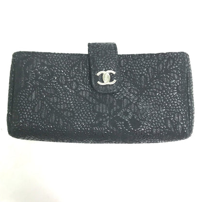 CHANEL Pouch leather black COCO Mark CC Women Used Authentic