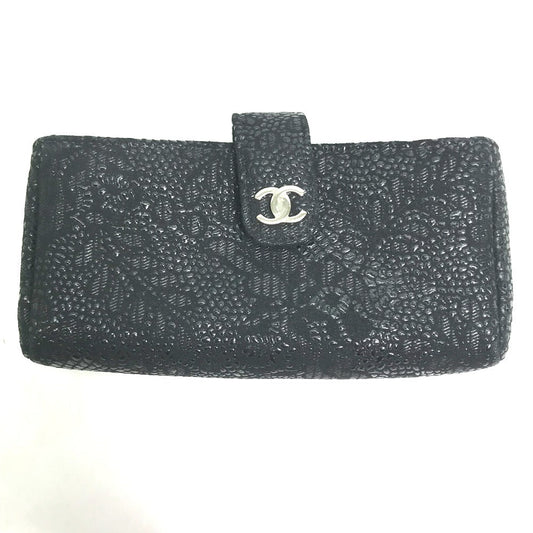 CHANEL Pouch leather black COCO Mark CC Women Used Authentic