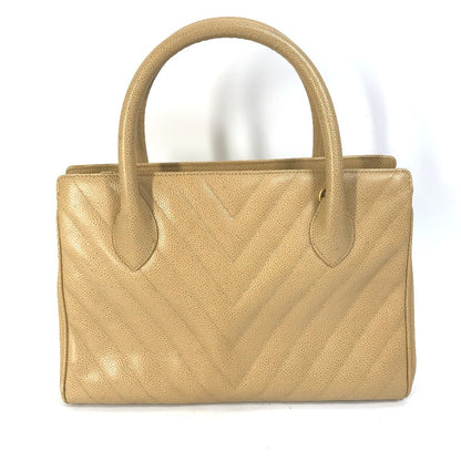 CHANEL Handbag Caviar skin beige Chevron Vstitch Vintage Women Used Authentic