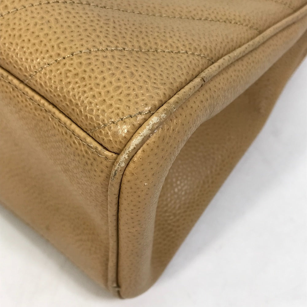 CHANEL Handbag Caviar skin beige Chevron Vstitch Vintage Women Used Authentic