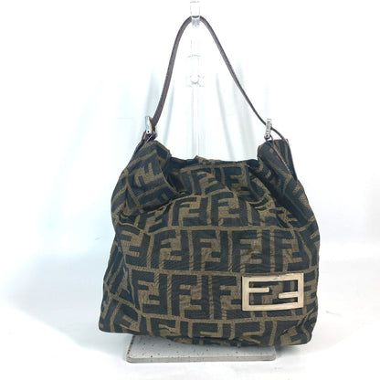 FENDI Shoulder Bag Leather / canvas Brown Accessory pouch Zucca logo Women Used Authentic