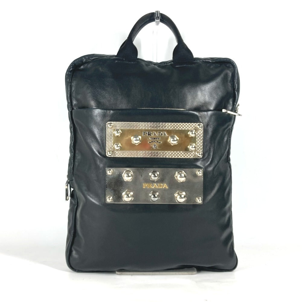 PRADA Tote Bag VA0744 leather black logo metal plate mens(Unisex) Used Authentic