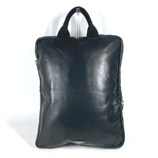 PRADA Tote Bag VA0744 leather black logo metal plate mens(Unisex) Used Authentic