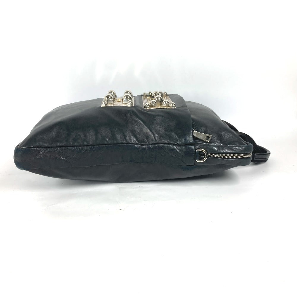 PRADA Tote Bag VA0744 leather black logo metal plate mens(Unisex) Used Authentic