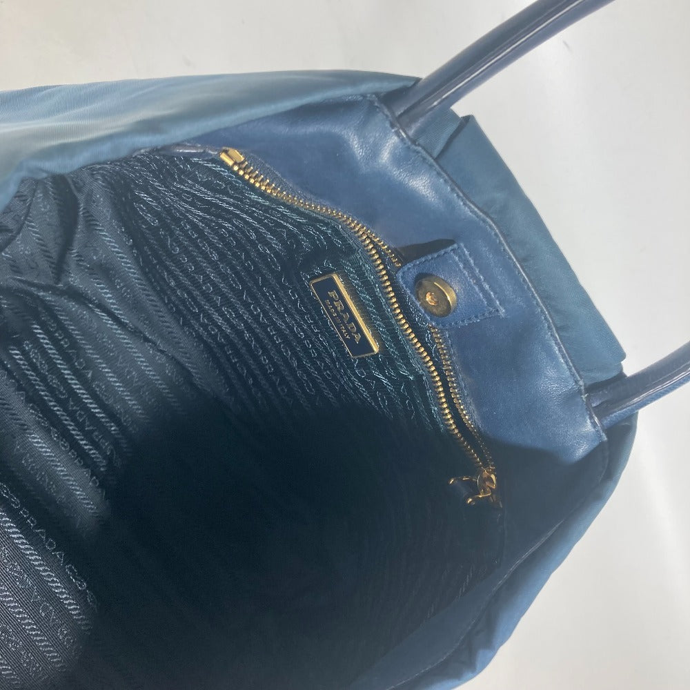 PRADA Handbag Nylon Blue type logo ribbon Women Used Authentic