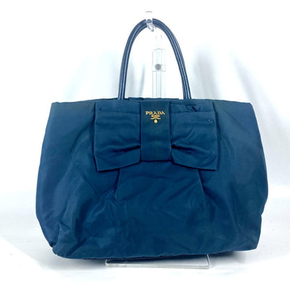 PRADA Handbag Nylon Blue type logo ribbon Women Used Authentic