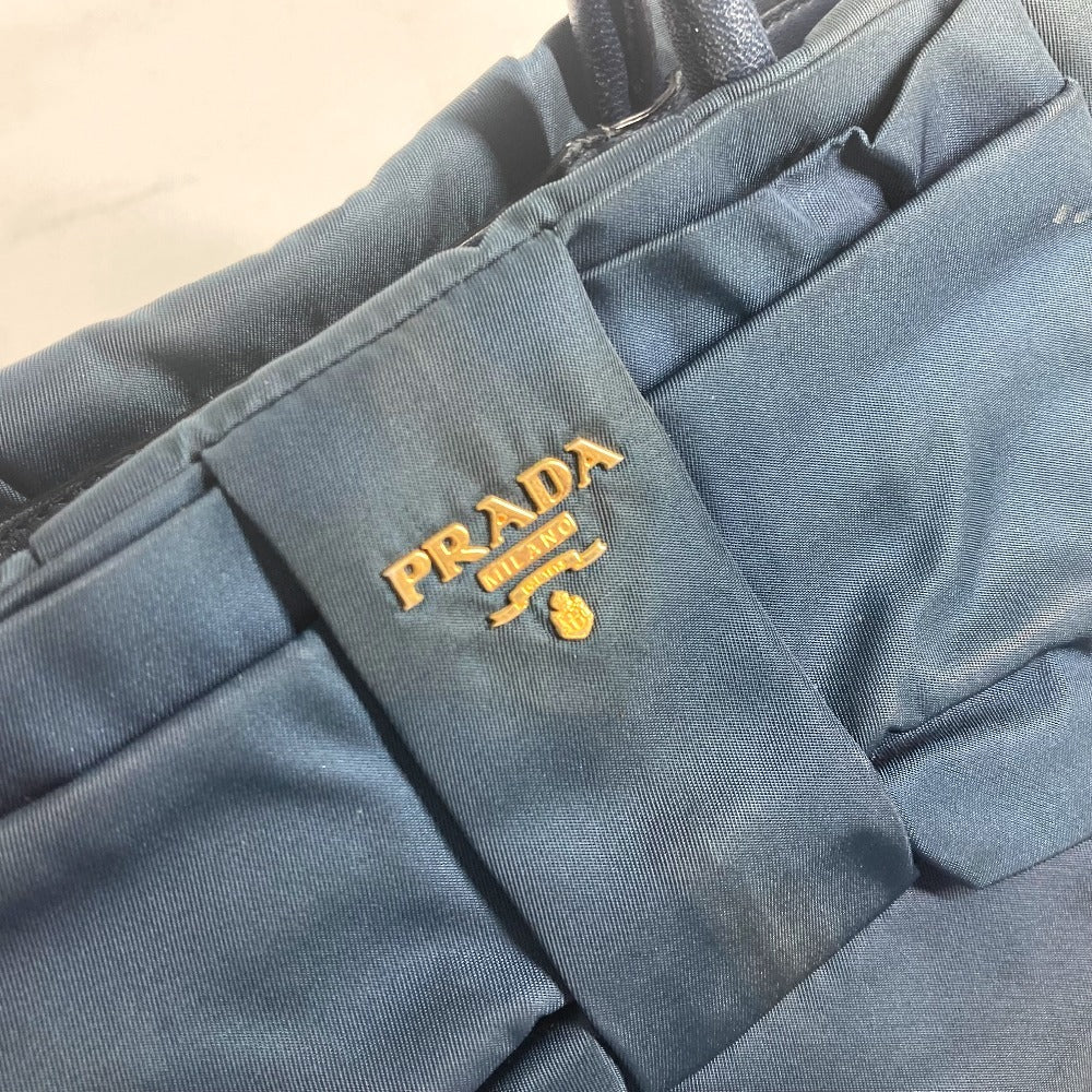 PRADA Handbag Nylon Blue type logo ribbon Women Used Authentic