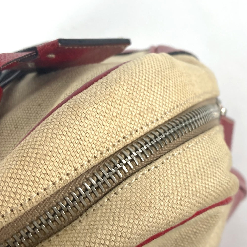 PRADA Shoulder Bag Leather / canvas beige By color Triangle logo plate Women Used Authentic