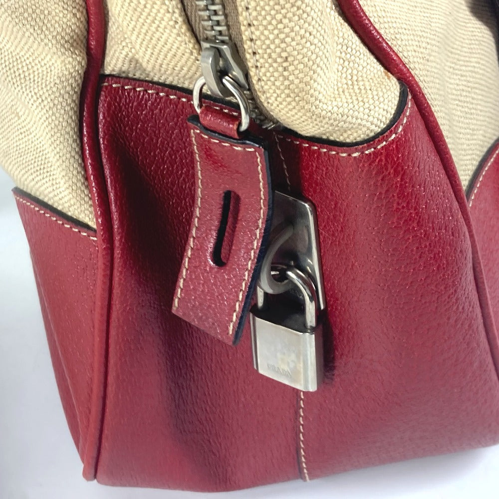 PRADA Shoulder Bag Leather / canvas beige By color Triangle logo plate Women Used Authentic