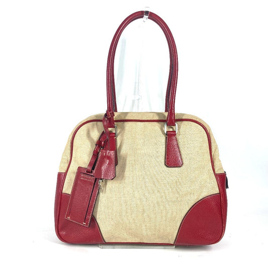 PRADA Shoulder Bag Leather / canvas beige By color Triangle logo plate Women Used Authentic