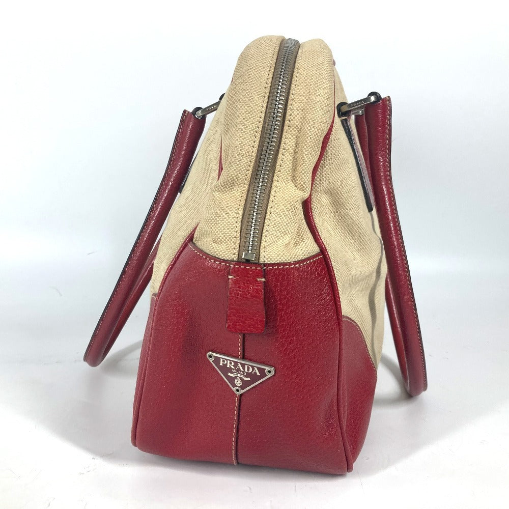 PRADA Shoulder Bag Leather / canvas beige By color Triangle logo plate Women Used Authentic