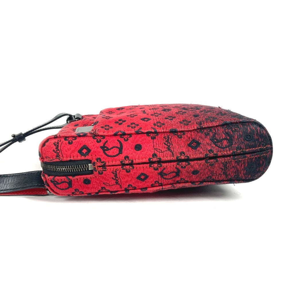 Christian Louboutin Shoulder Bag Leather / canvas black Logo embroidery
