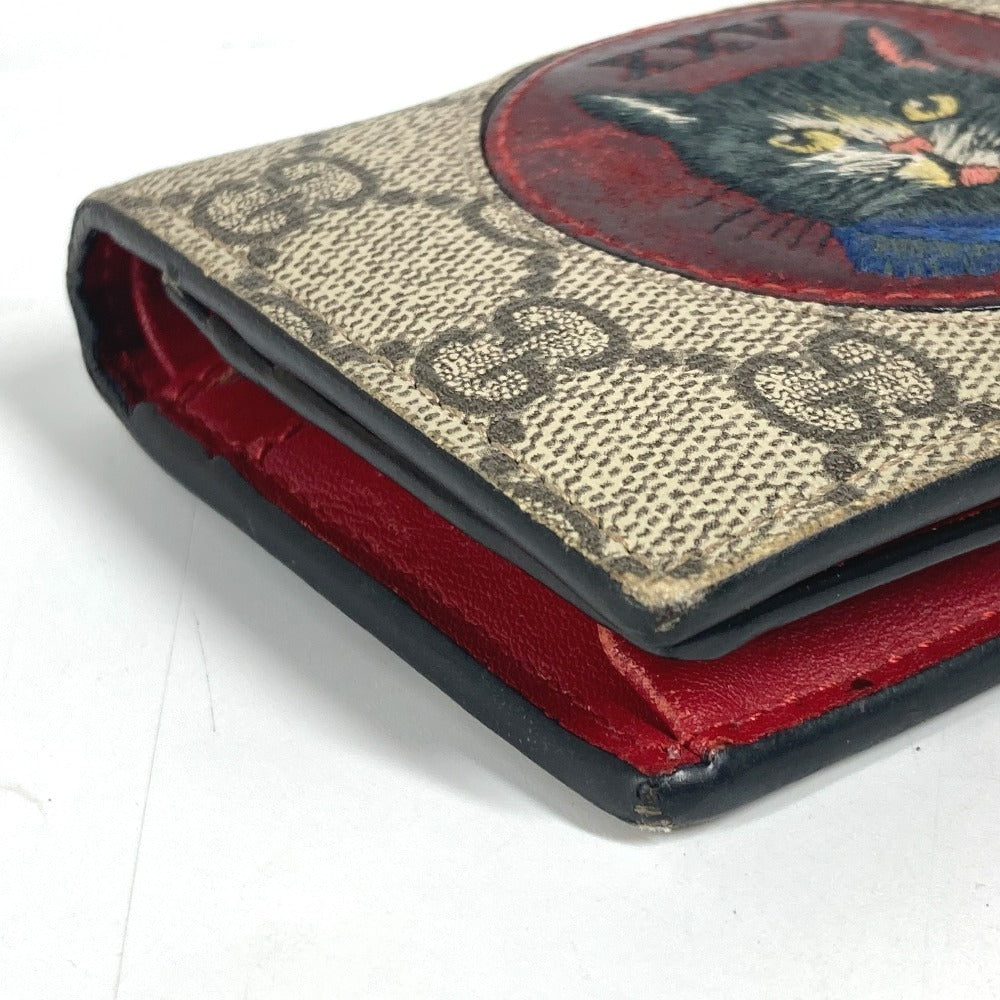 GUCCI Folded wallet 499380 GG Supreme canvas, leather Red GG Supreme Mystic Cat