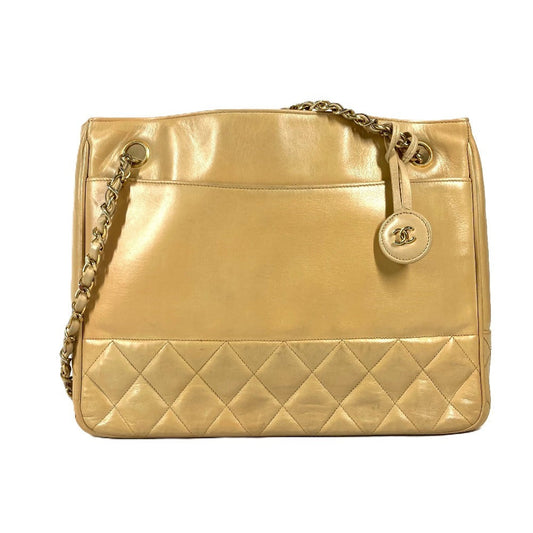 CHANEL Shoulder Bag leather beige vintage Matrasse quilting