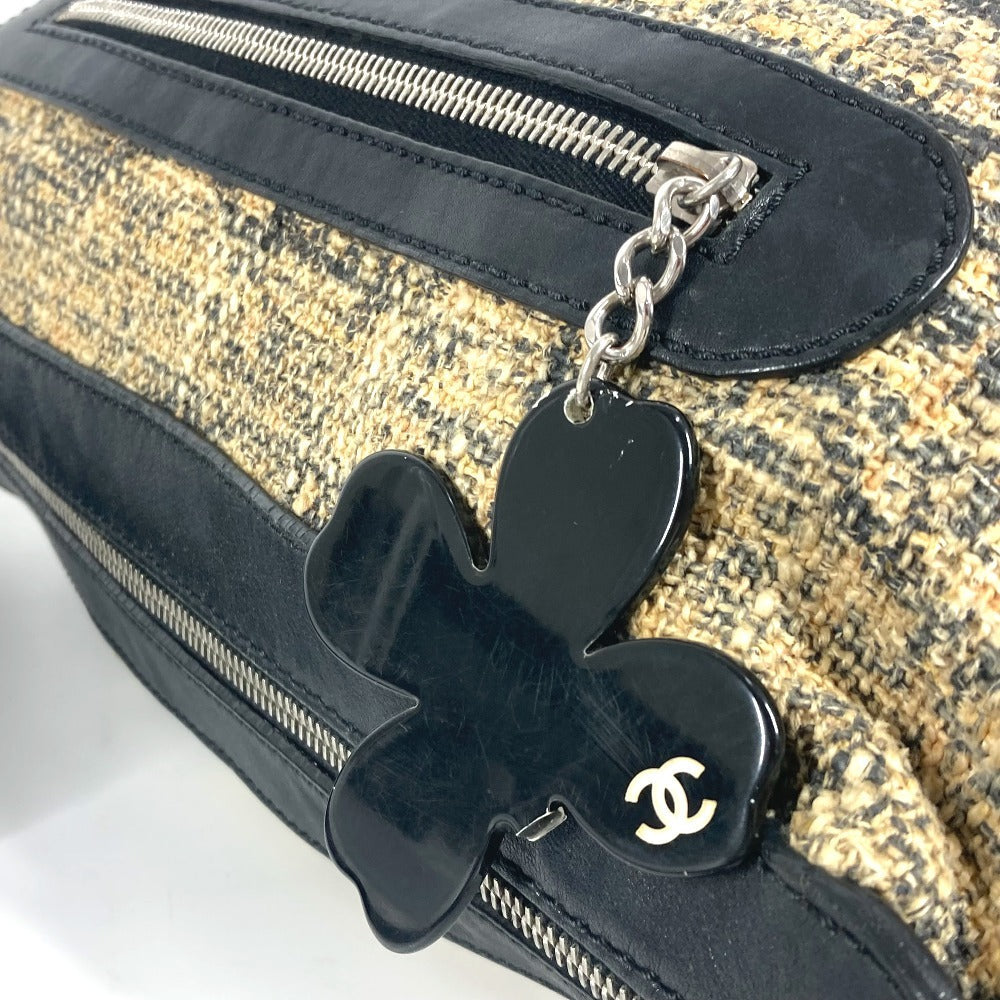 CHANEL Shoulder Bag Canvas / leather black Camellia CC COCO Mark