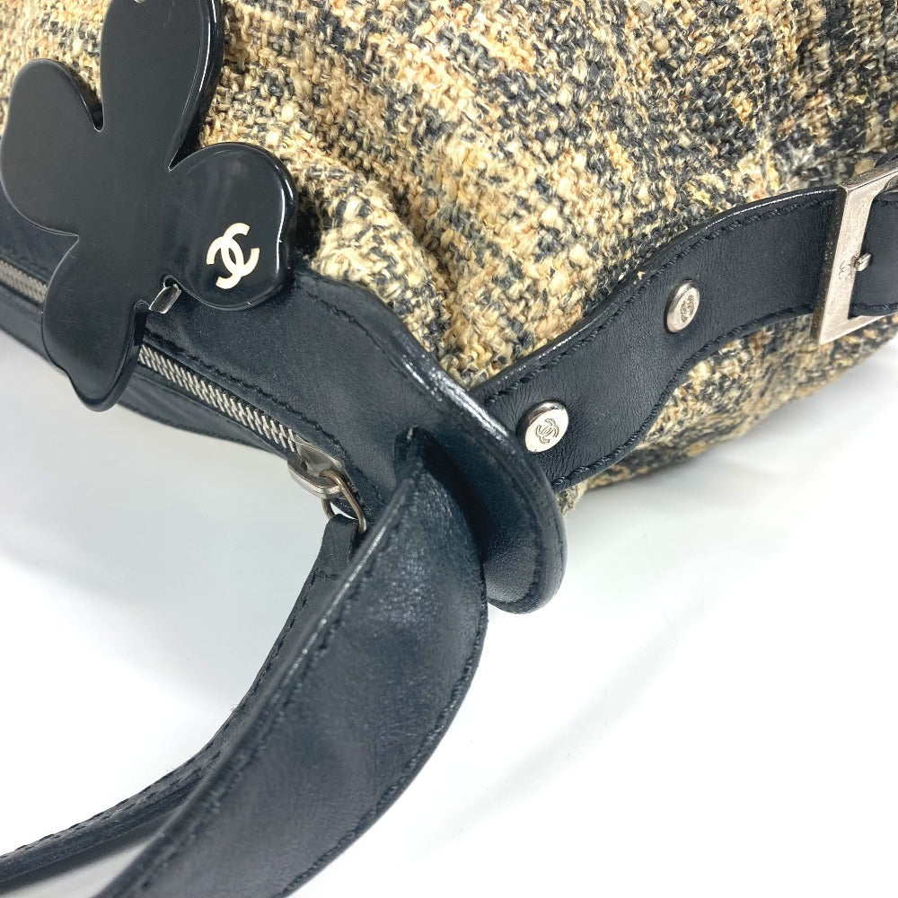 CHANEL Shoulder Bag Canvas / leather black Camellia CC COCO Mark
