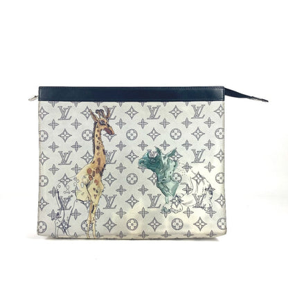 LOUIS VUITTON Clutch bag M66649 leather Navy Monogram Savannah Chapman Brothers Pochette Voyage GM