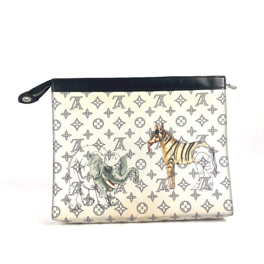 LOUIS VUITTON Clutch bag M66649 leather Navy Monogram Savannah Chapman Brothers Pochette Voyage GM