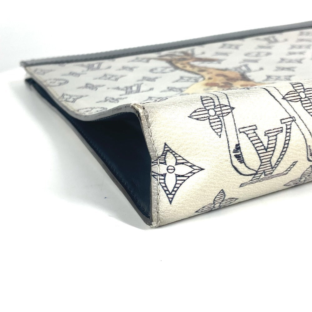 LOUIS VUITTON Clutch bag M66649 leather Navy Monogram Savannah Chapman Brothers Pochette Voyage GM