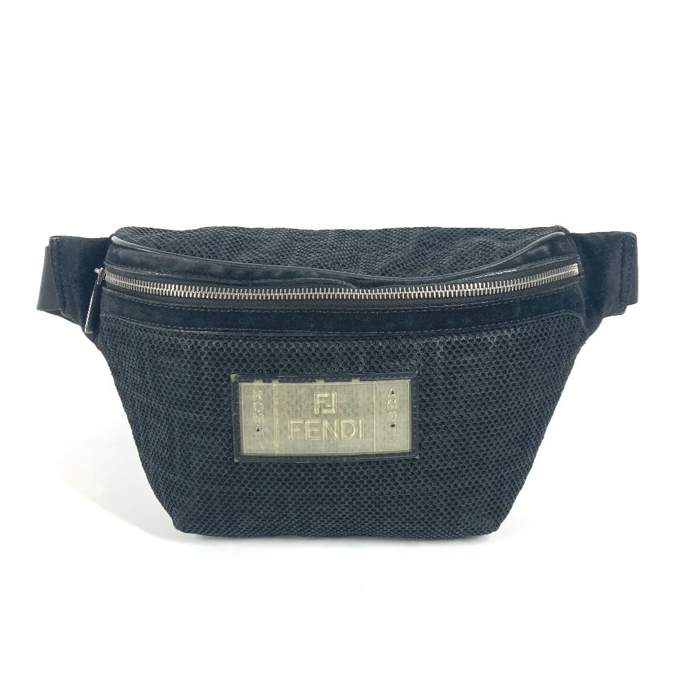 FENDI Sling bag Nylon canvas black logo mesh zucca unisex(Unisex) Used Authentic