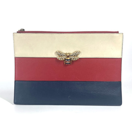 GUCCI Clutch bag 476077 leather Red BEE Bee Border Pearl Rhinestone