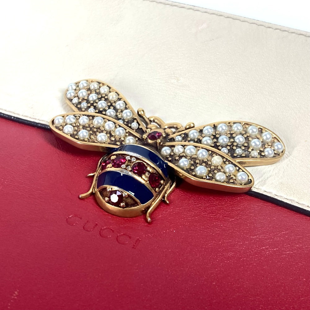 GUCCI Clutch bag 476077 leather Red BEE Bee Border Pearl Rhinestone