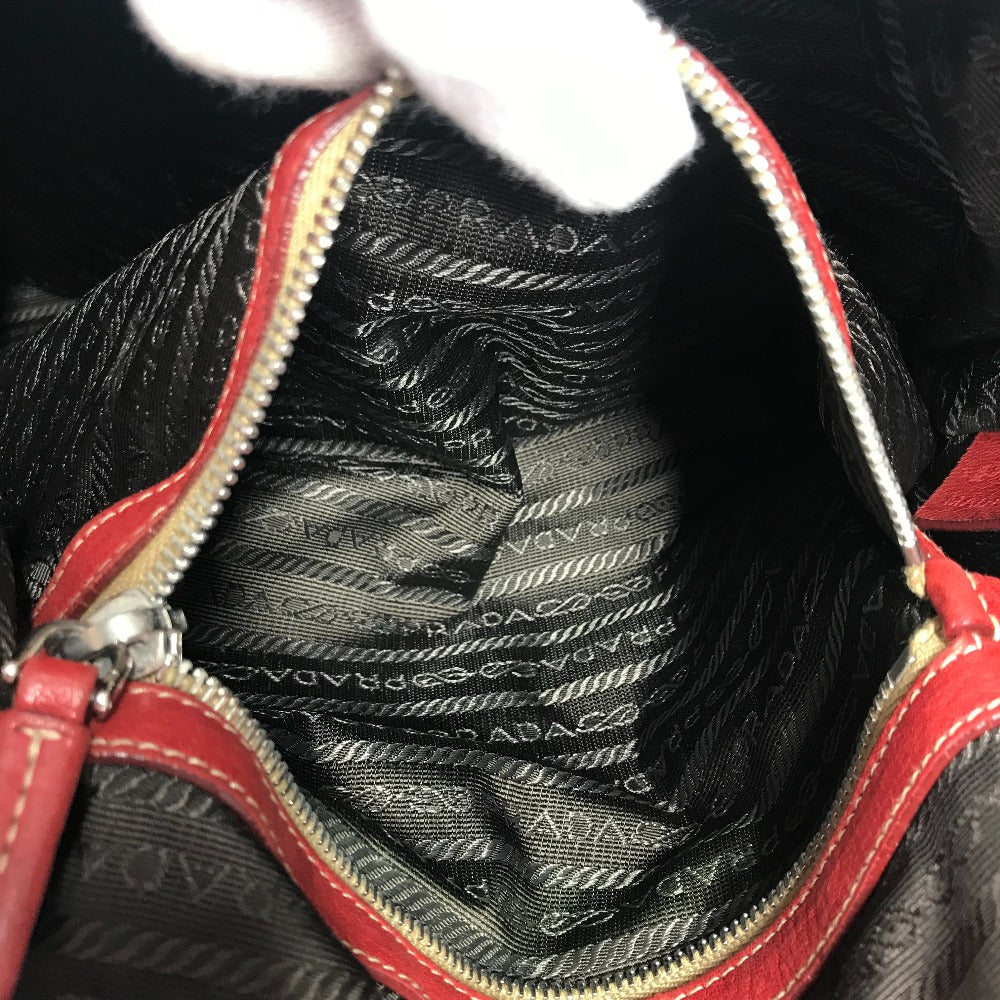 PRADA Shoulder Bag Leather / canvas Red logo