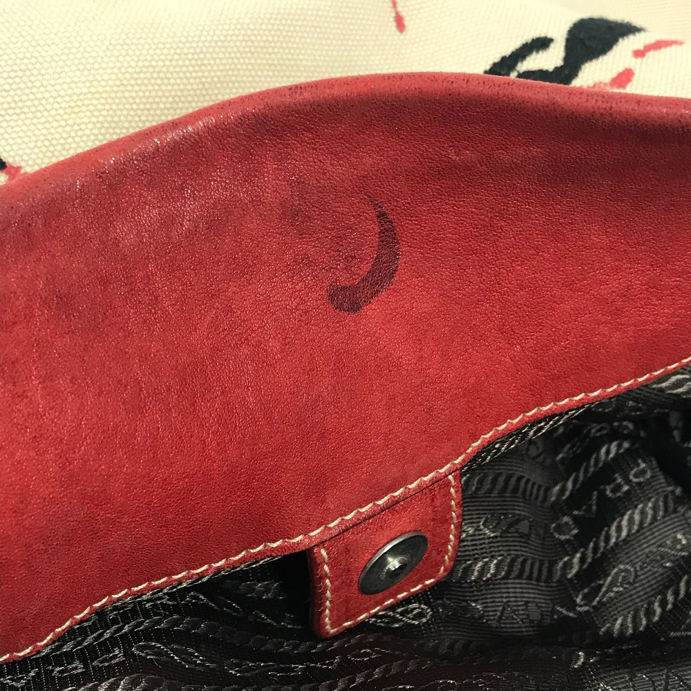 PRADA Shoulder Bag Leather / canvas Red logo