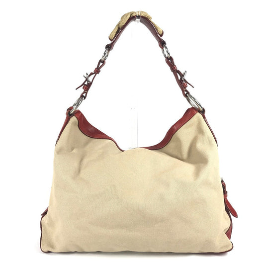 PRADA Shoulder Bag Leather / canvas Red logo