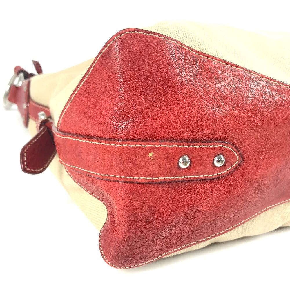 PRADA Shoulder Bag Leather / canvas Red logo