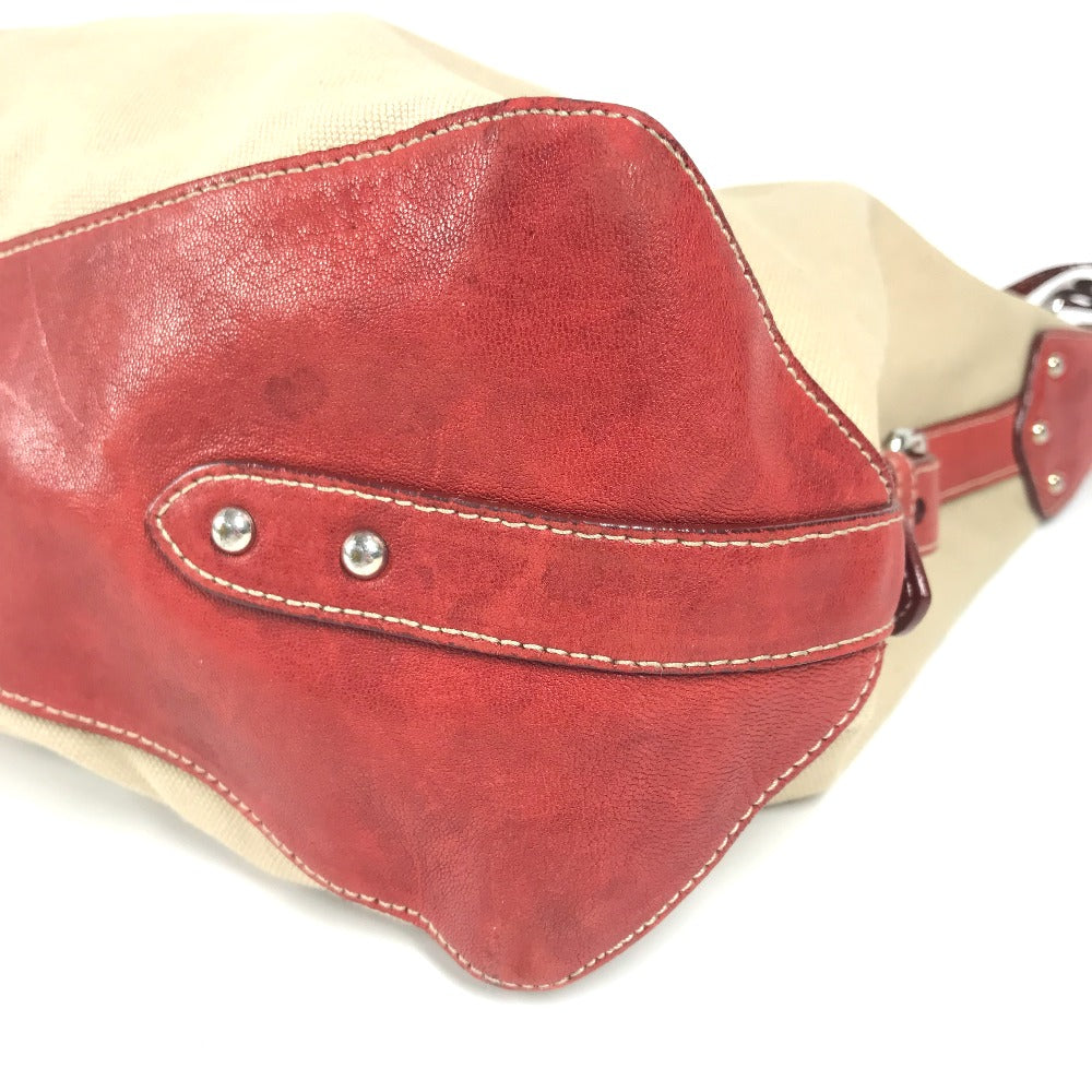 PRADA Shoulder Bag Leather / canvas Red logo