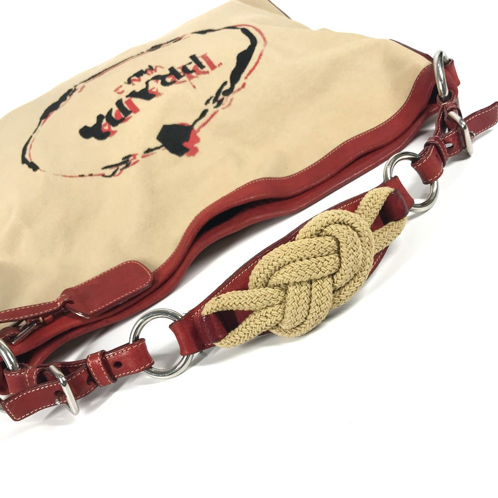PRADA Shoulder Bag Leather / canvas Red logo