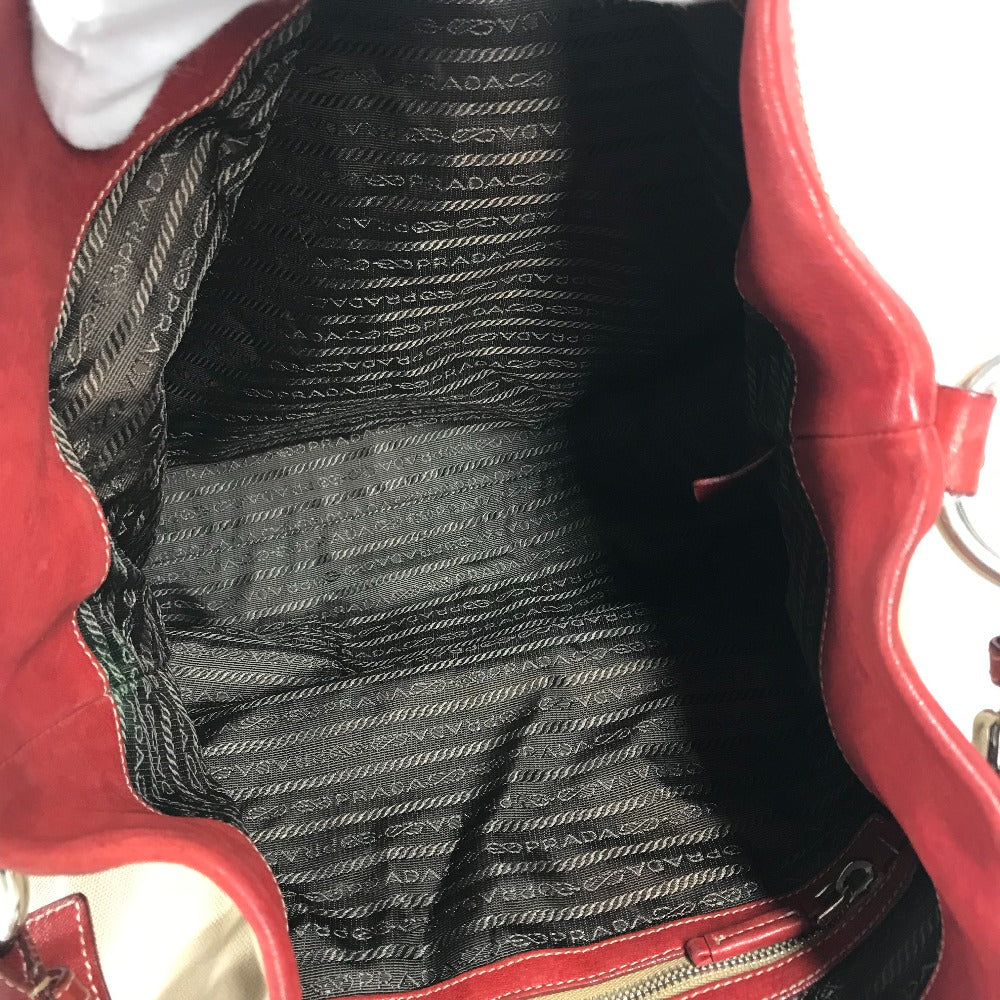 PRADA Shoulder Bag Leather / canvas Red logo