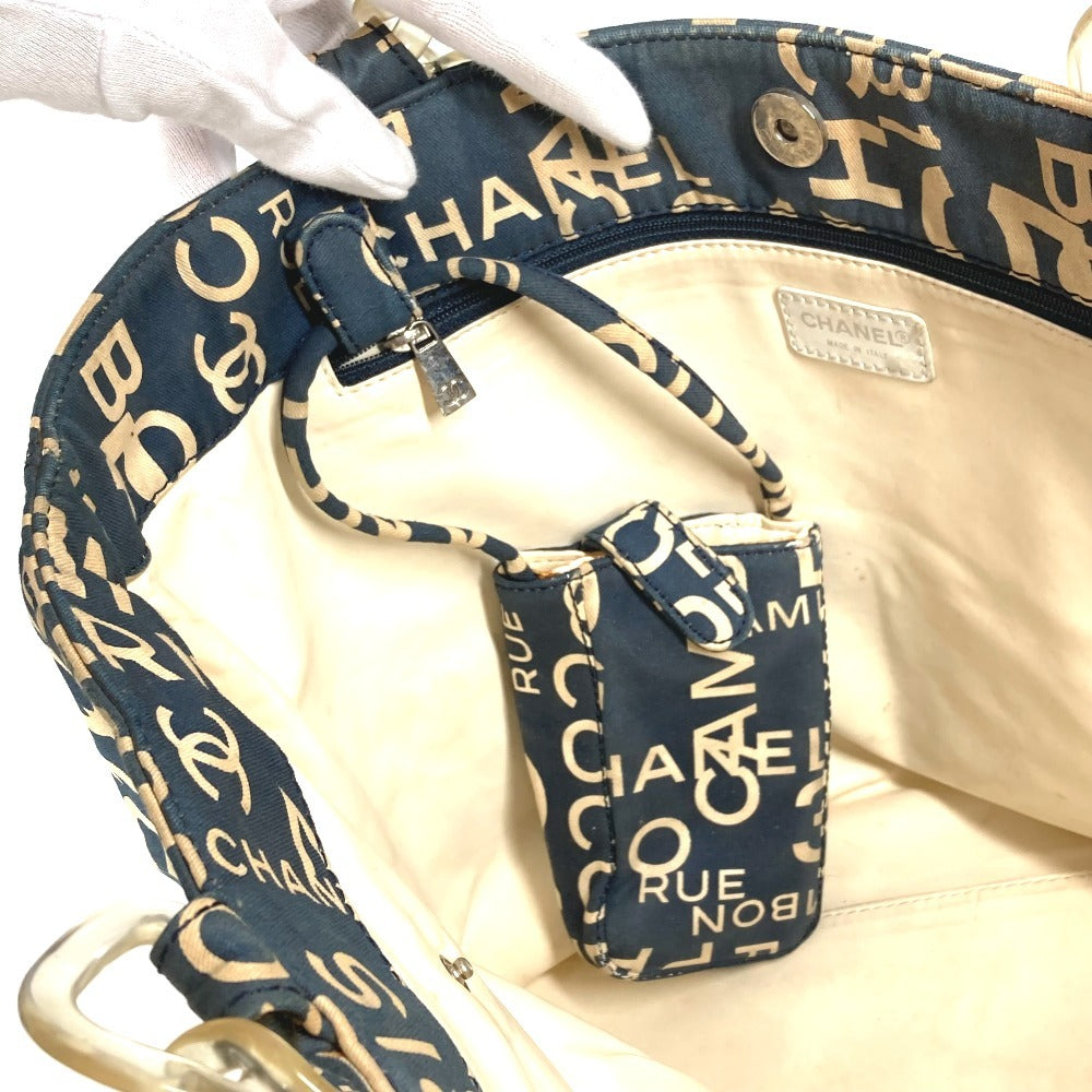 CHANEL Tote Bag canvas Navy Bysy line logo