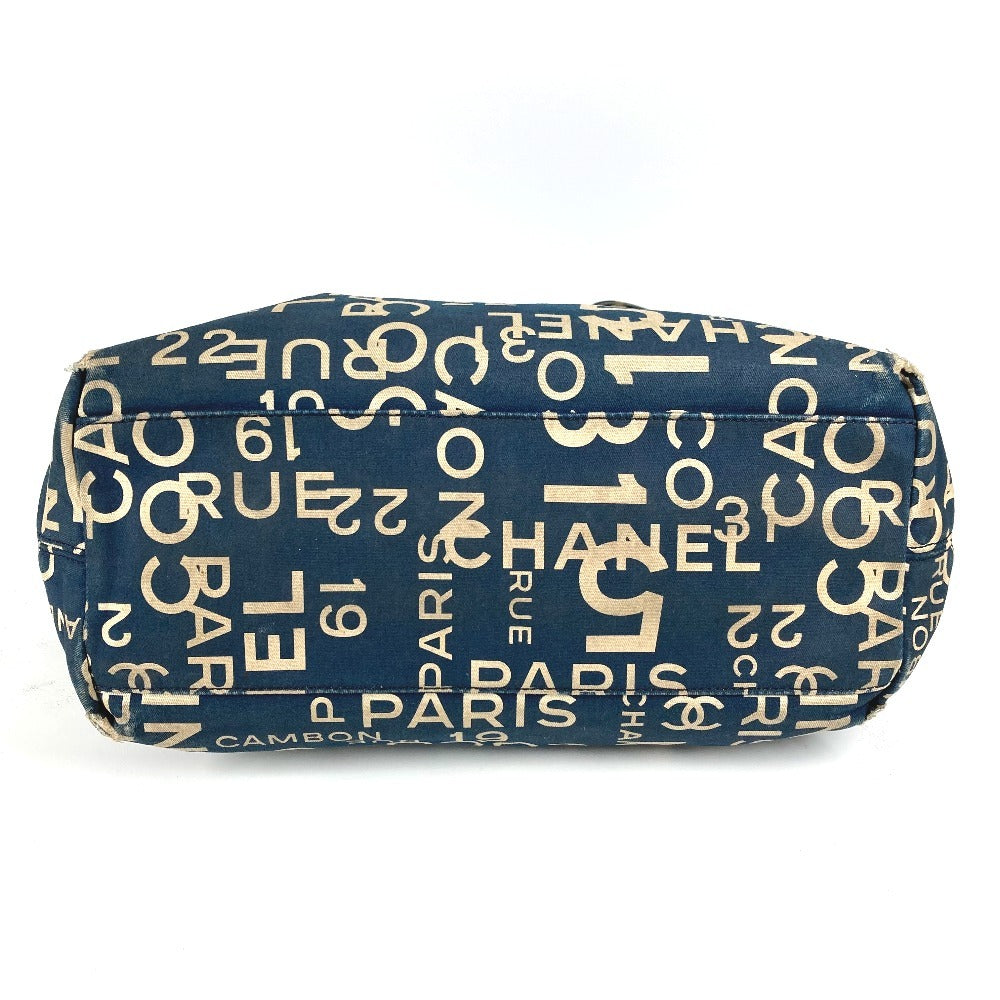 CHANEL Tote Bag canvas Navy Bysy line logo