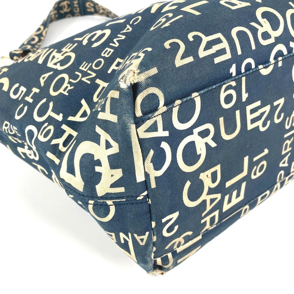 CHANEL Tote Bag canvas Navy Bysy line logo