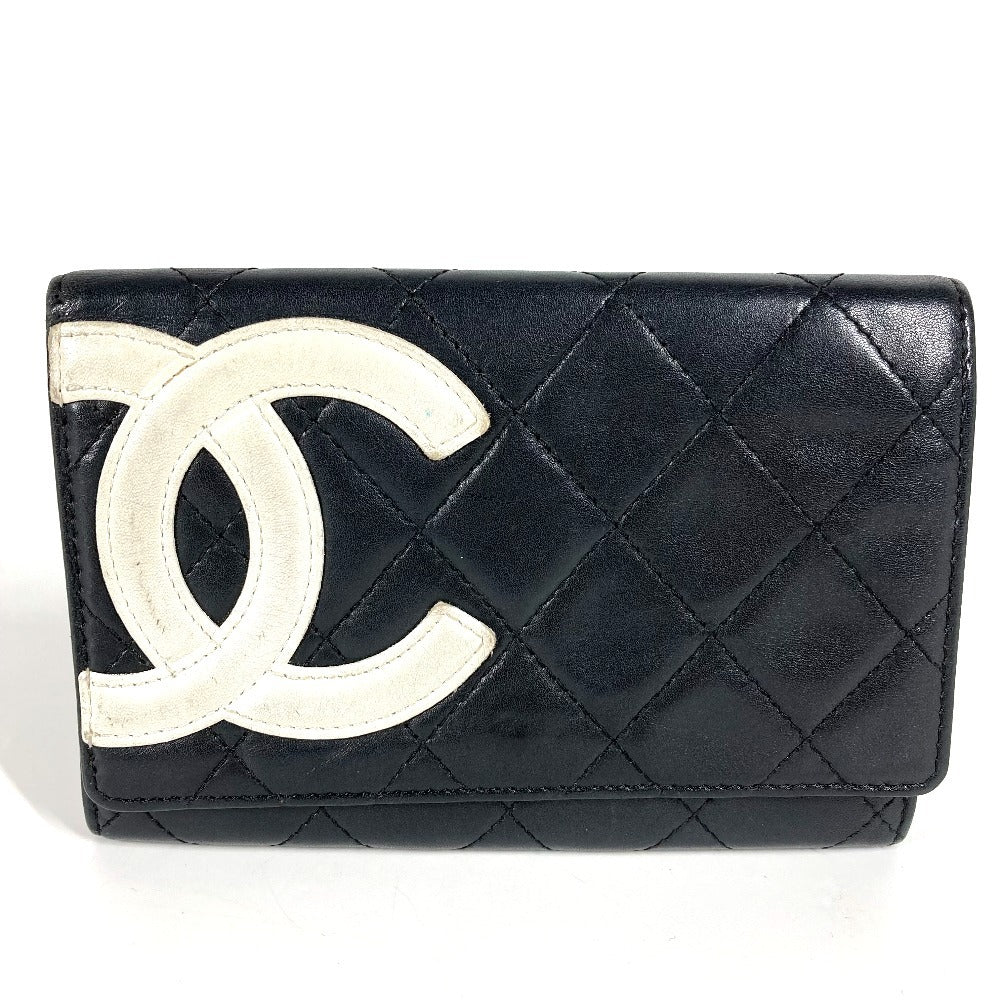 CHANEL Folded wallet leather black Cambon line CC COCO Mark logo