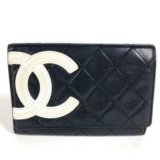 CHANEL Folded wallet leather black Cambon line CC COCO Mark logo