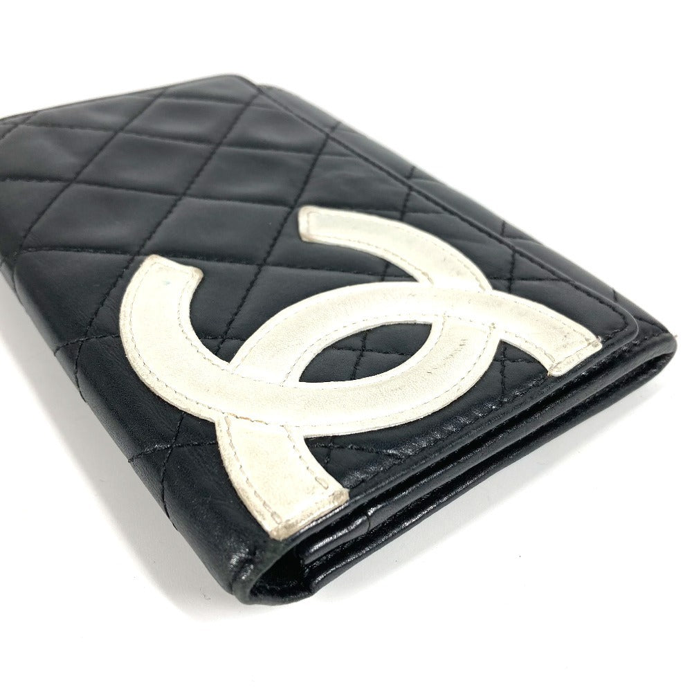CHANEL Folded wallet leather black Cambon line CC COCO Mark logo