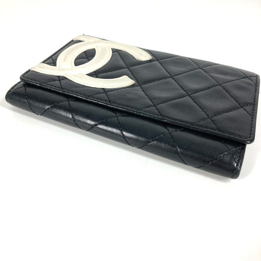 CHANEL Folded wallet leather black Cambon line CC COCO Mark logo