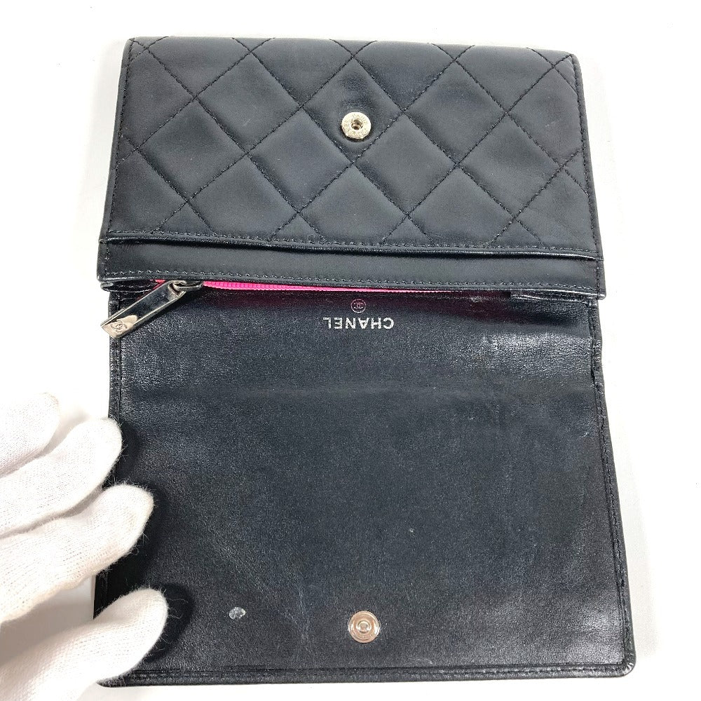 CHANEL Folded wallet leather black Cambon line CC COCO Mark logo