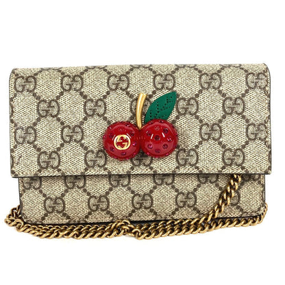 GUCCI Shoulder Bag 481291 GG Supreme canvas, leather beige GG Supreme GG Cherry Rhinestone Logo