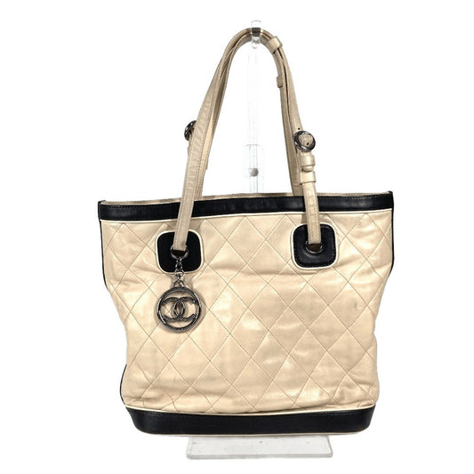 CHANEL Shoulder Bag lambskin beige Matrasse quilting