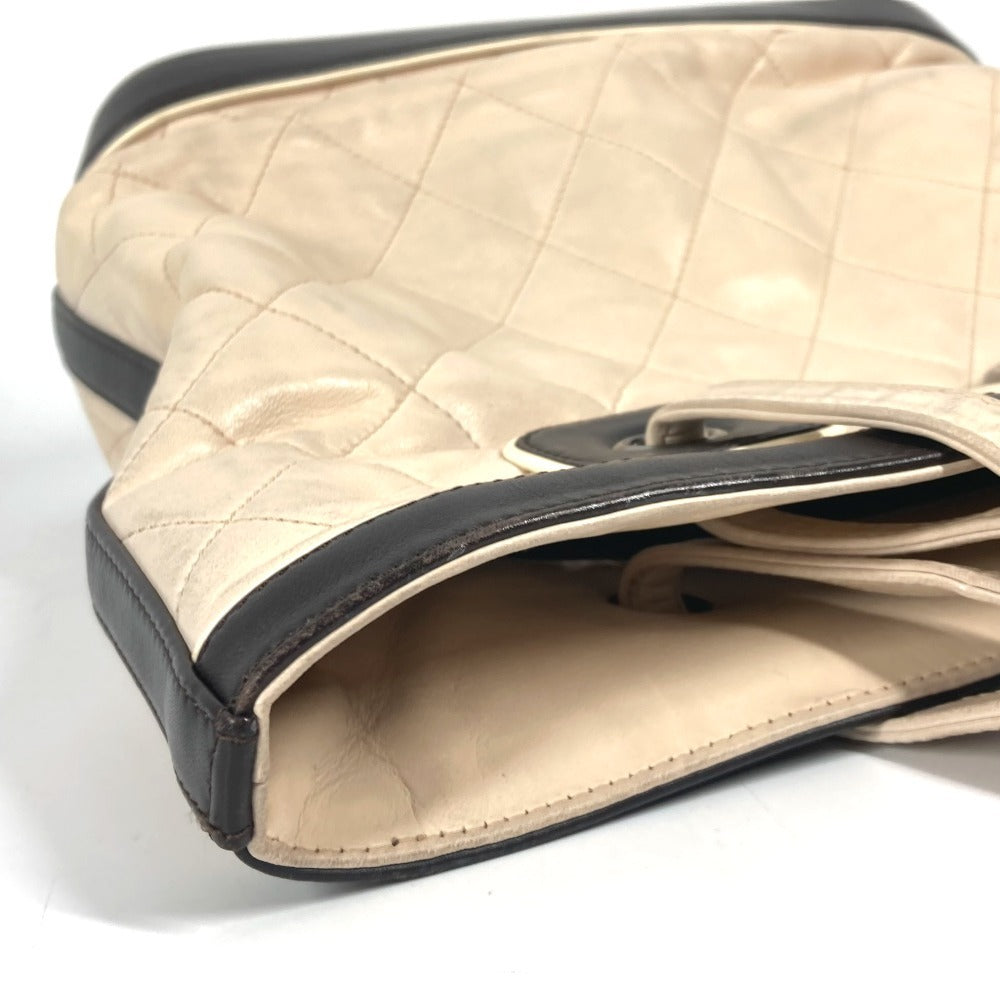 CHANEL Shoulder Bag lambskin beige Matrasse quilting