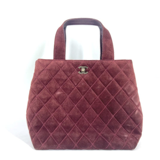 CHANEL Handbag suede wine-red Tote Bag Vintage Turnlock CC COCO Mark Matelasse Quilting Women Used Authentic