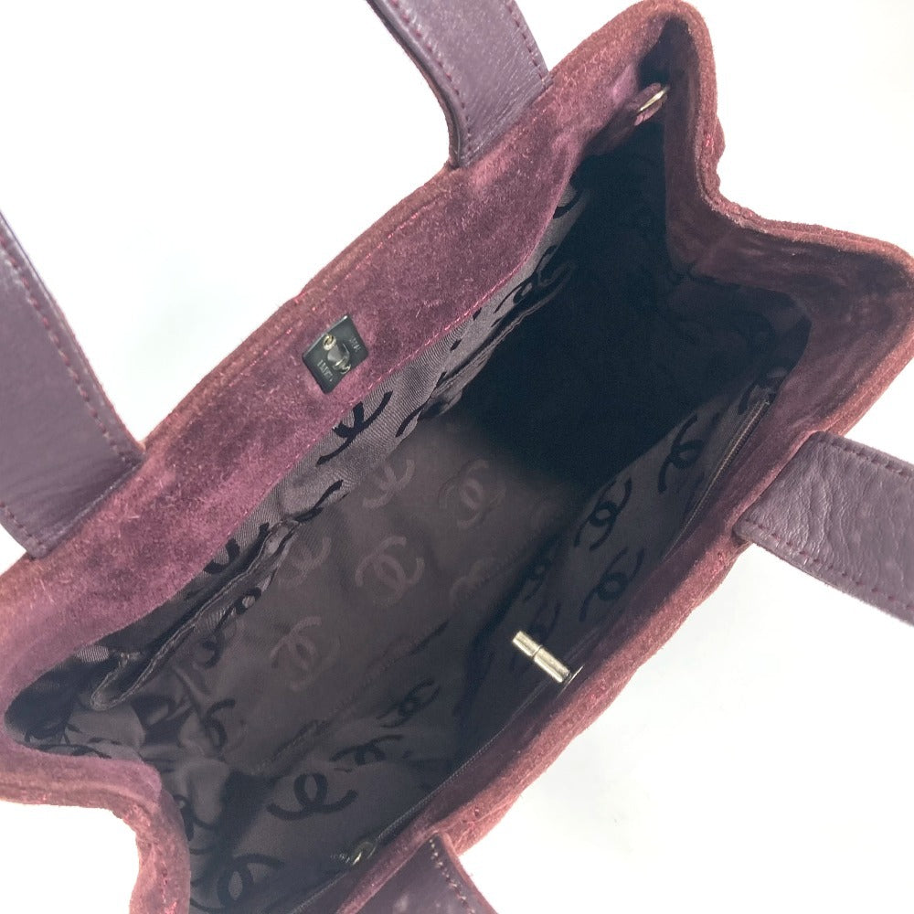 CHANEL Handbag suede wine-red Tote Bag Vintage Turnlock CC COCO Mark Matelasse Quilting Women Used Authentic
