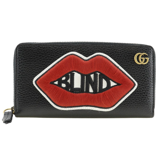 GUCCI Long Wallet Purse 474584 leather black GG Marmont Embroidery Zip Around unisex(Unisex) Used Authentic