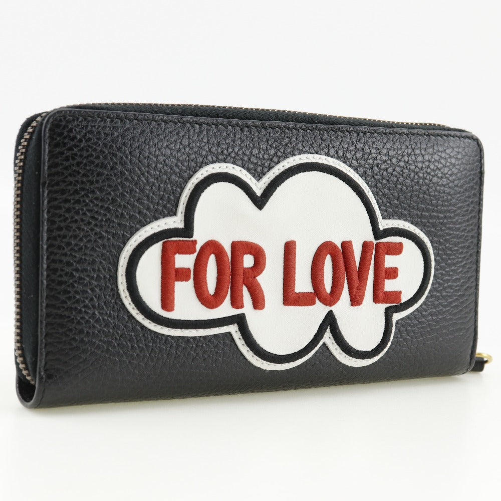GUCCI Long Wallet Purse 474584 leather black GG Marmont Embroidery Zip Around unisex(Unisex) Used Authentic