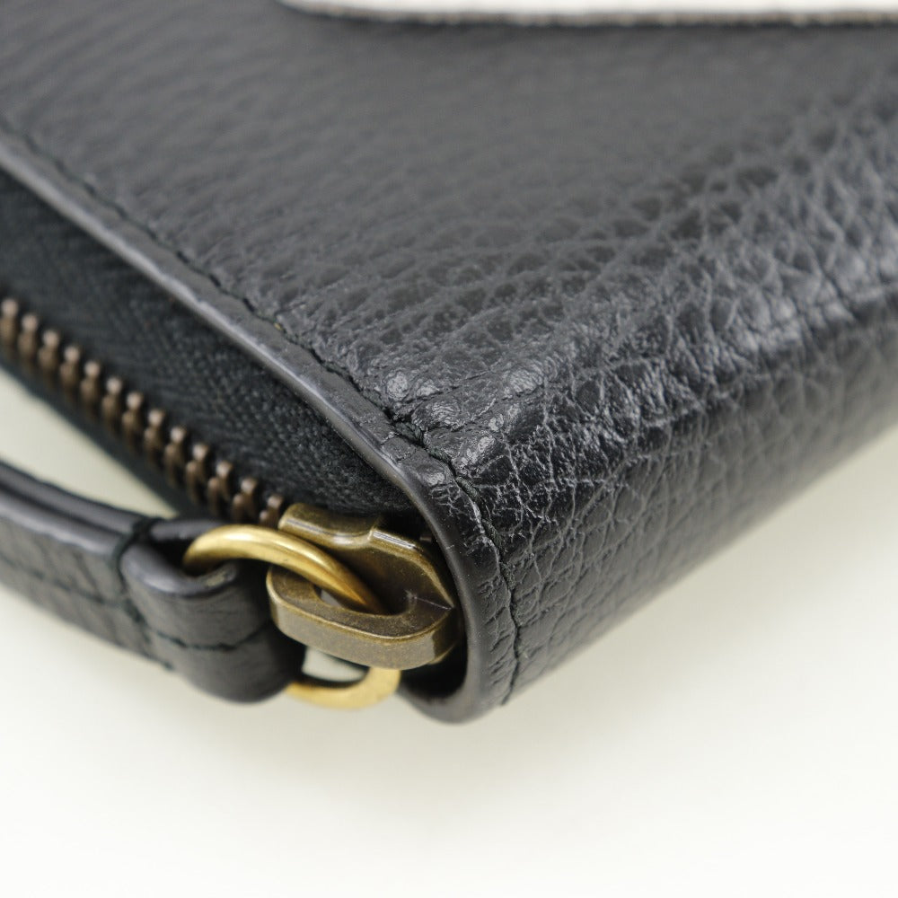 GUCCI Long Wallet Purse 474584 leather black GG Marmont Embroidery Zip Around unisex(Unisex) Used Authentic